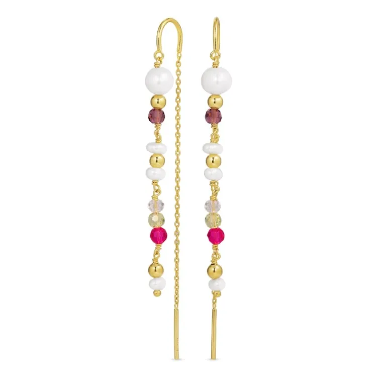 lange ketting oorbellen in verguld zilver - Loom Stones