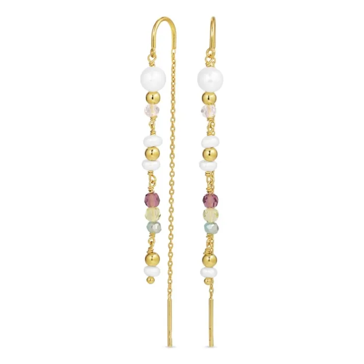 lange ketting oorbellen in verguld zilver - Loom Stones