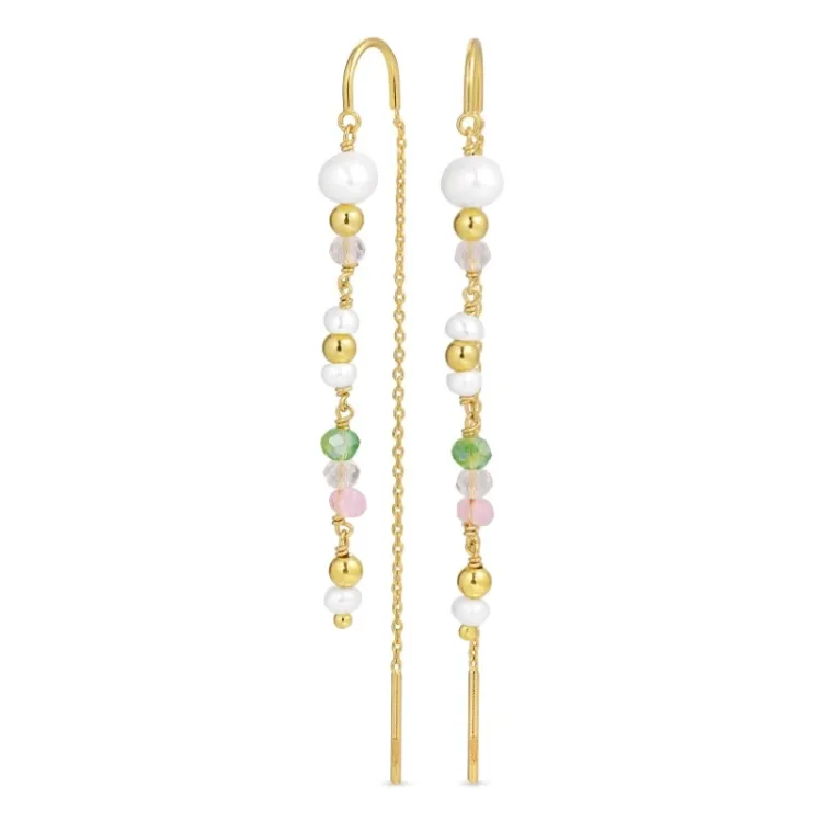 lange ketting oorbellen in verguld zilver - Loom Stones