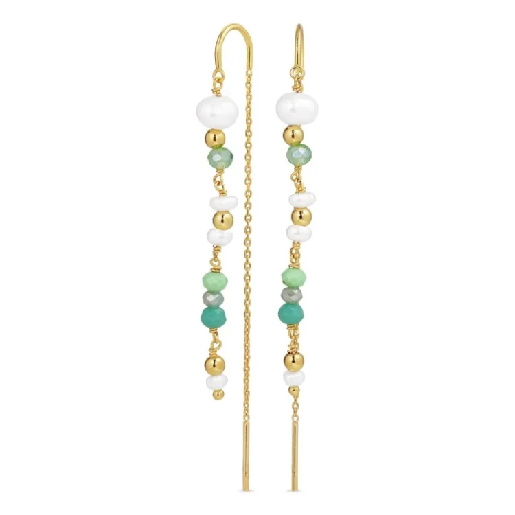 lange groene ketting oorbellen in verguld sterlingzilver - Loom Stones