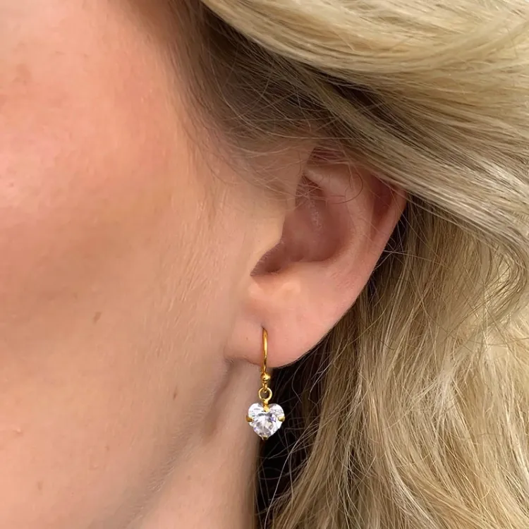 Lange hart zirkoon oorbellen in verguld sterlingzilver