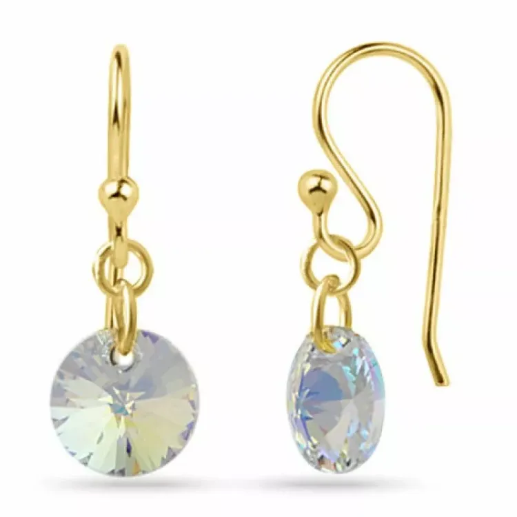 Lange rond kristal oorbellen in verguld sterlingzilver