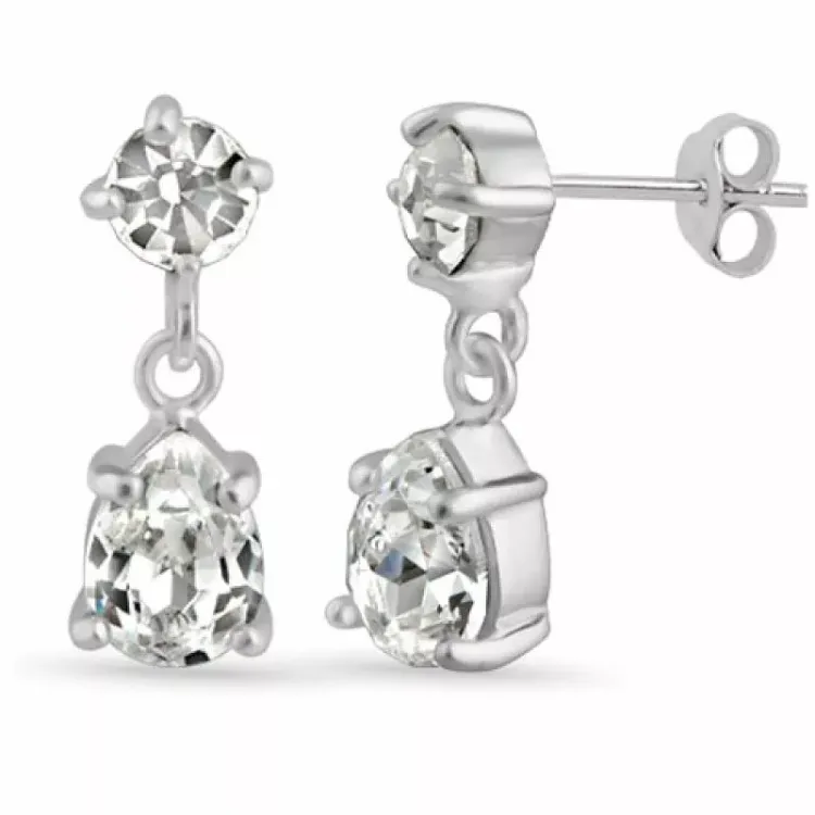 Lange druppel kristal oorbellen in zilver