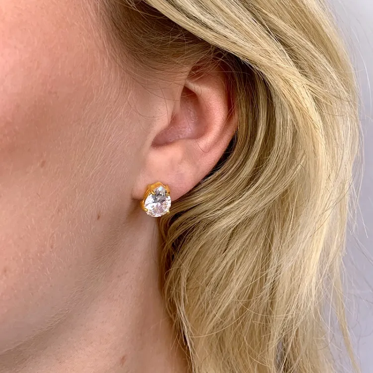 druppel zirkoon oorsteker in verguld sterlingzilver