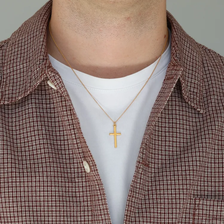 12 x 26 mm kruis ketting in verguld sterlingzilver met kruis hanger in verguld sterlingzilver