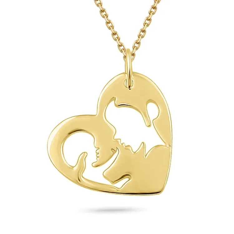 hart moeder en kind ketting in verguld sterlingzilver met hanger in verguld sterlingzilver