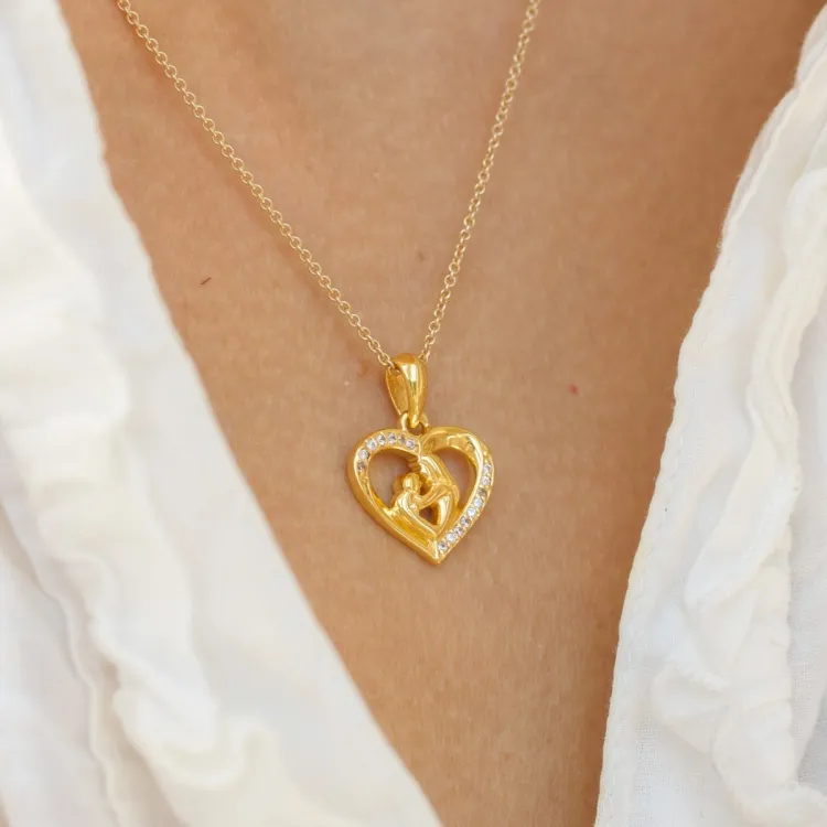 hart moeder en kind ketting in verguld sterlingzilver met hanger in verguld sterlingzilver