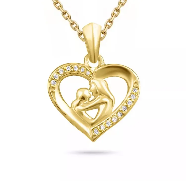 hart moeder en kind ketting in verguld sterlingzilver