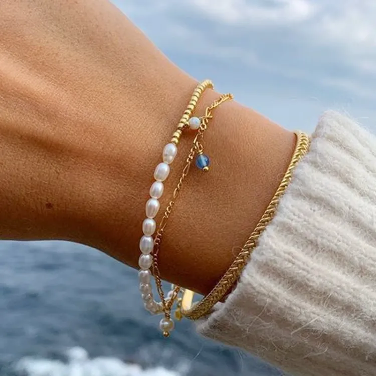 Hultquist Ella plain parel armband in verguld sterlingzilver