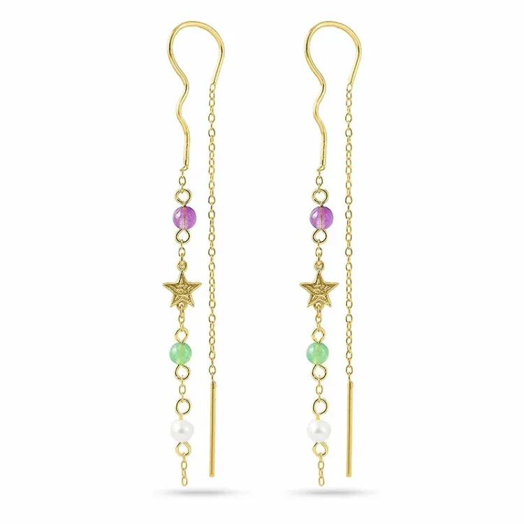 Hultquist ster ketting oorbellen in verguld sterlingzilver paarse steen groen steen
