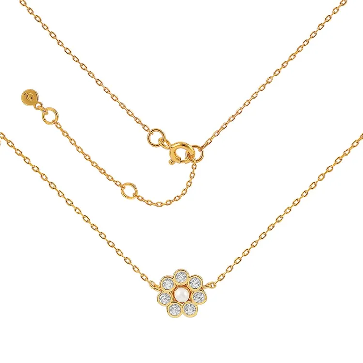 Hultquist Aya bloem ketting in verguld sterlingzilver witte zirkoon