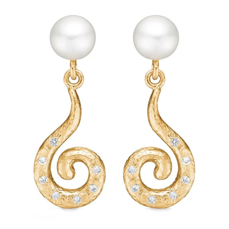 Studio Z Curiosity parel oorsteker in verguld sterlingzilver witte zirkoon
