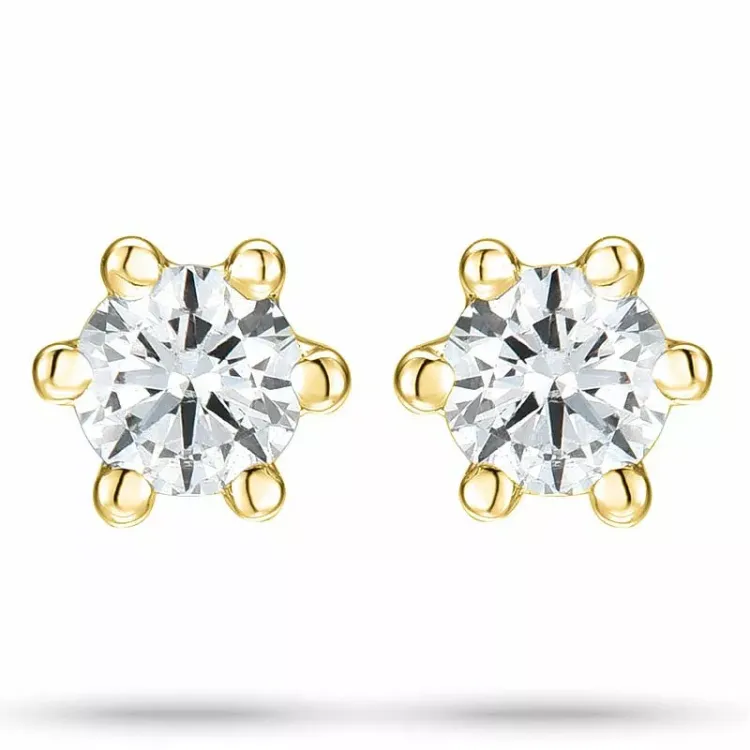 2 x 0,05 ct diamant goud solitaire oorbel in 14 karaat goud met diamant