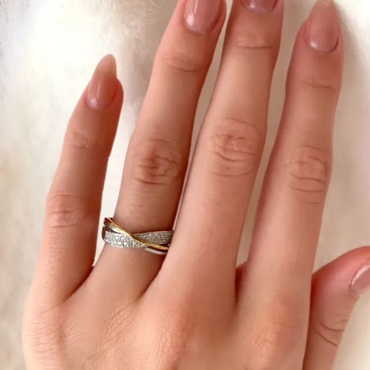 Echt ring in 9 karaat goud met 9 karaat witgoud