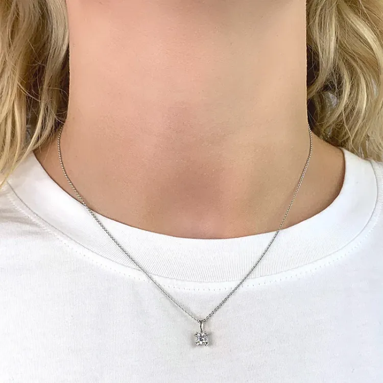 Rond witte zirkoon hanger in 9 karaat witgoud
