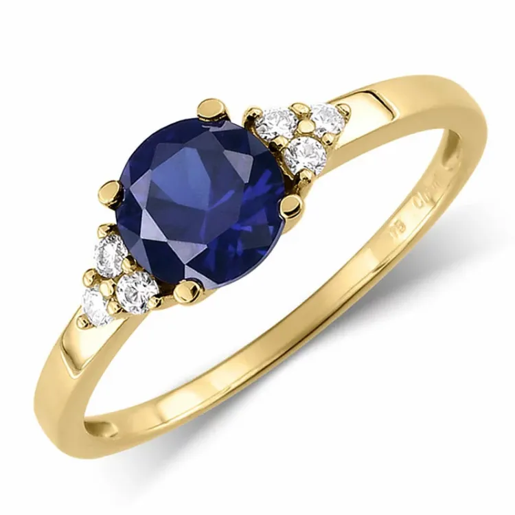 blauwe syntetische saffier ring in 9 karaat goud - Gold Collection