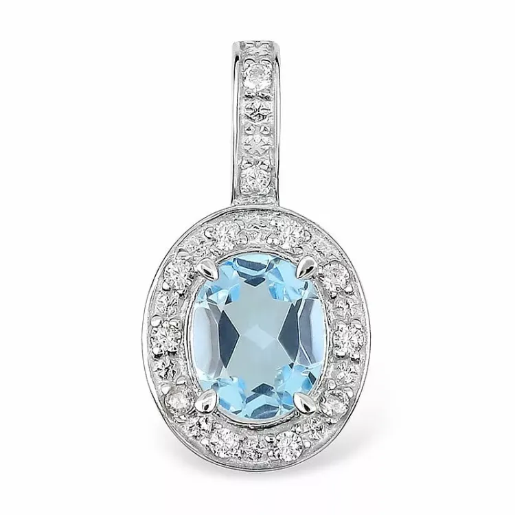 Elegant ovaal blauwe topaas hanger in 9 karaat witgoud