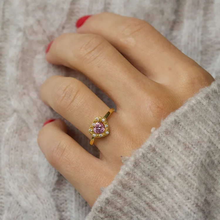elegant hart roze zirkoon ring in 9 karaat goud - Gold Collection