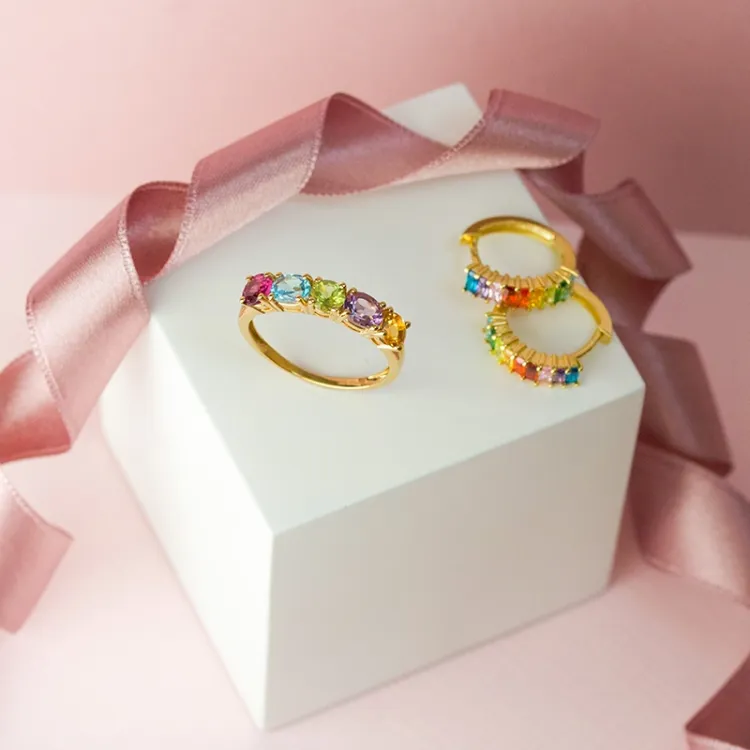 gouden ringen: veelkleurig ring in 8 karaat goud - Gold Collection