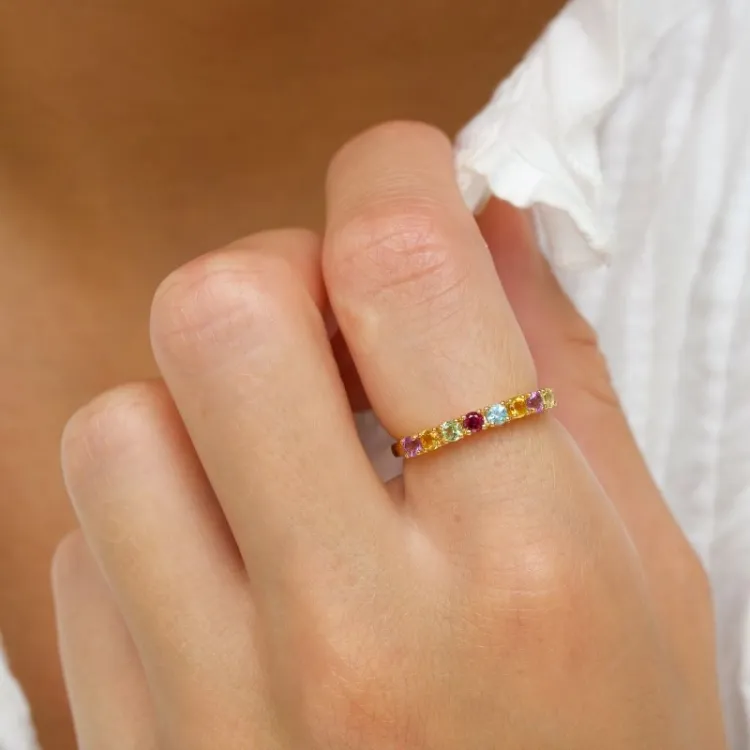 smal veelkleurig ring in 8 karaat goud - Gold Collection