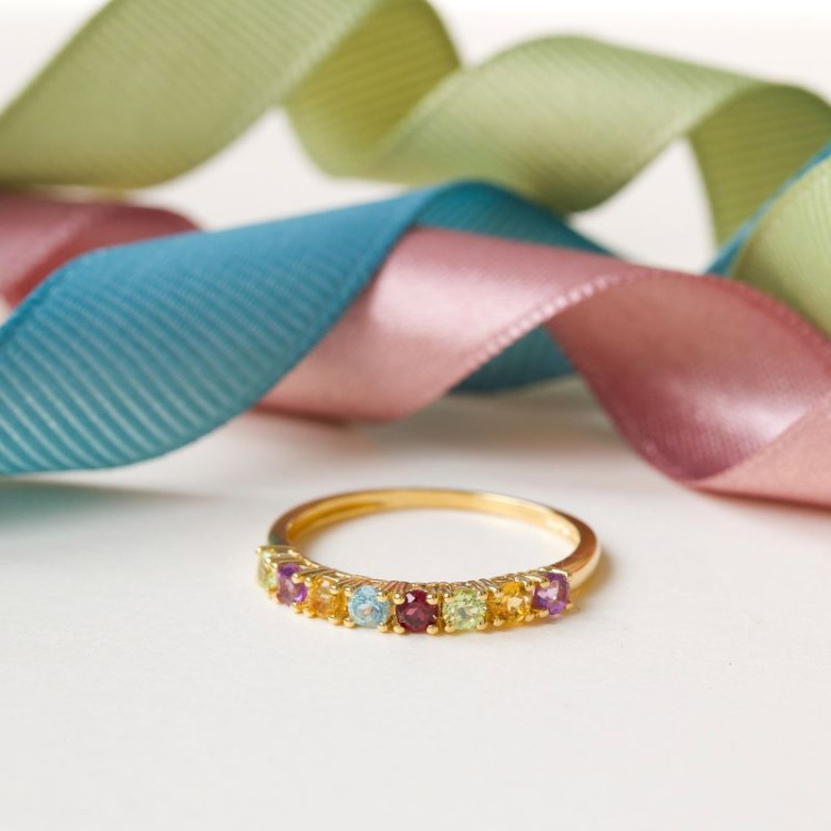 smal veelkleurig ring in 8 karaat goud - Gold Collection