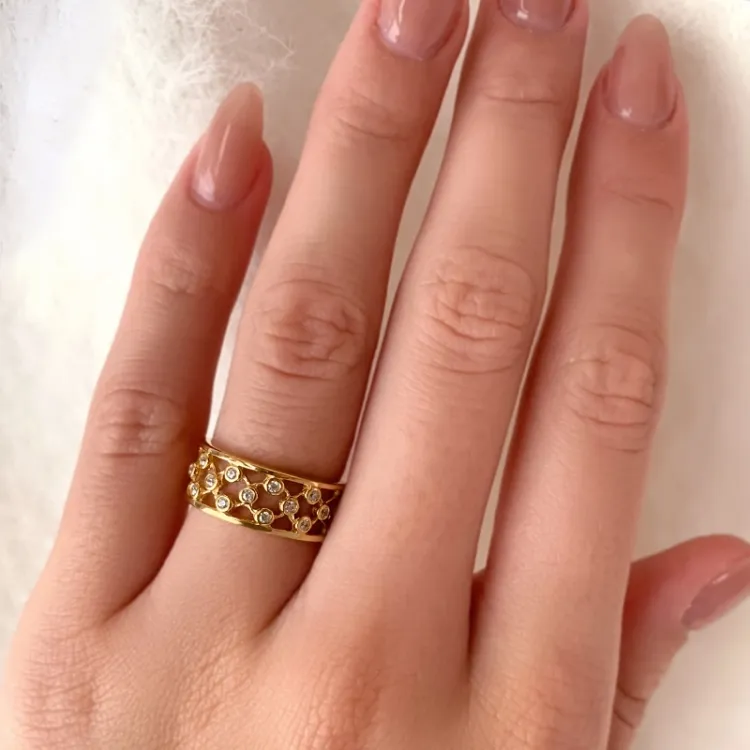 breed witte zirkoon gouden ring in 8 karaat goud - Gold Collection