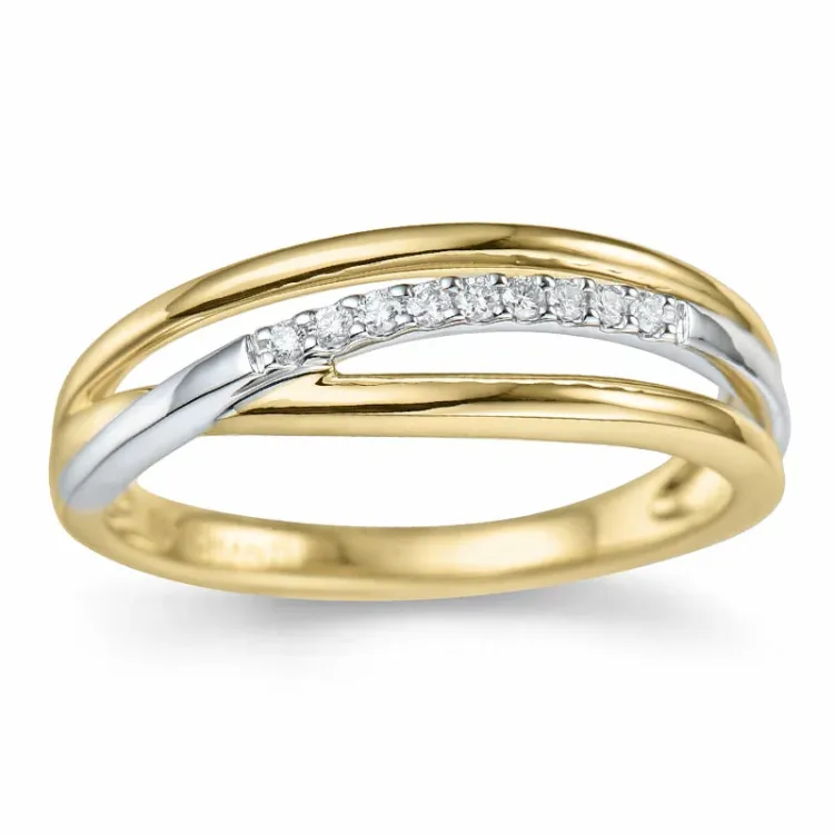 vingerring abstract diamant ring in 14 karaat goud-en witgoud 0,07 ct