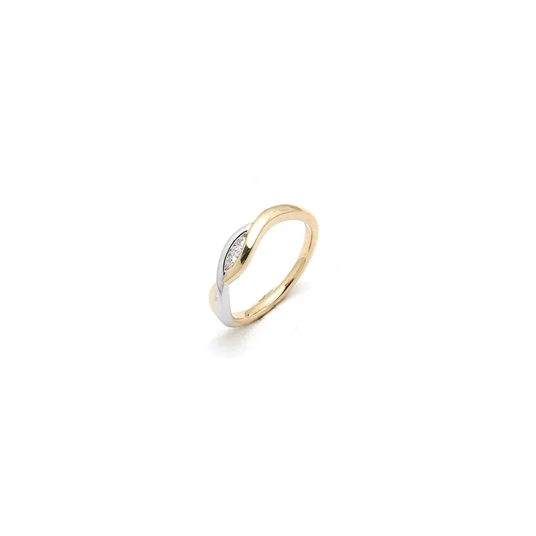 abstract diamant ring in 14 karaat goud-en witgoud 0,04 ct