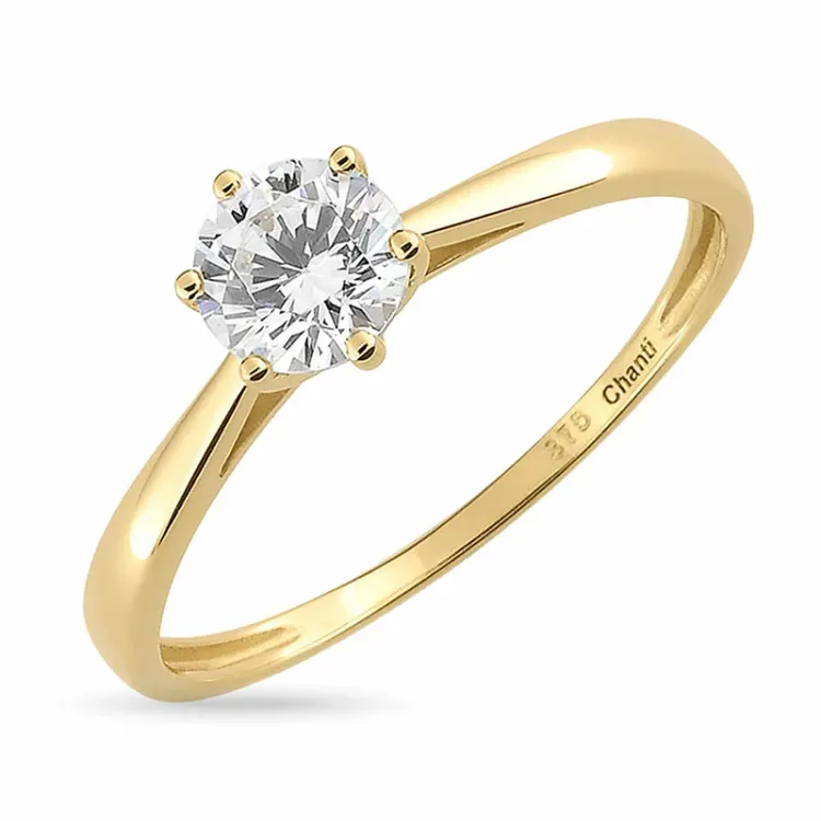 witte zirkoon solitaire ring in 8 karaat goud - Gold Collection