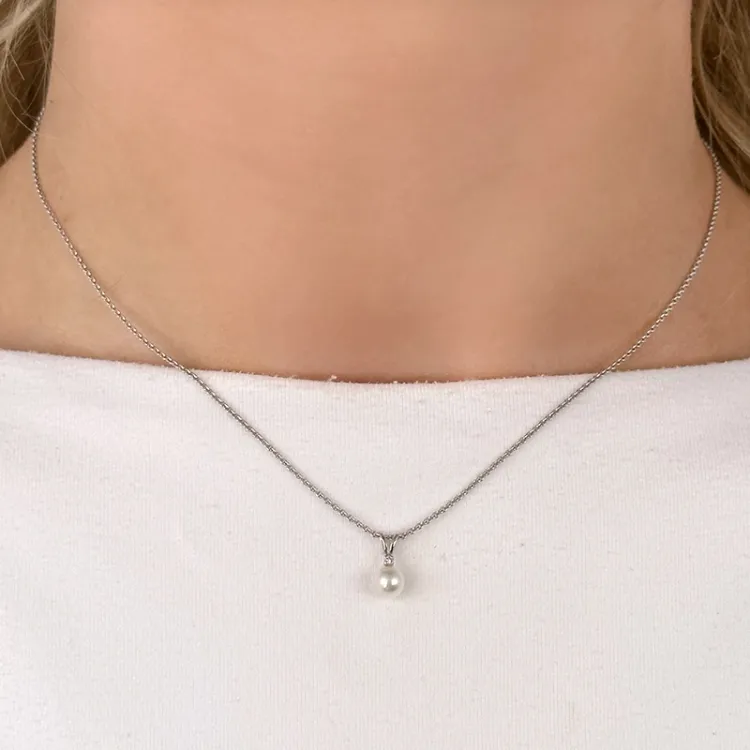 parel diamanten hanger in 14 caraat witgoud 0,01 ct