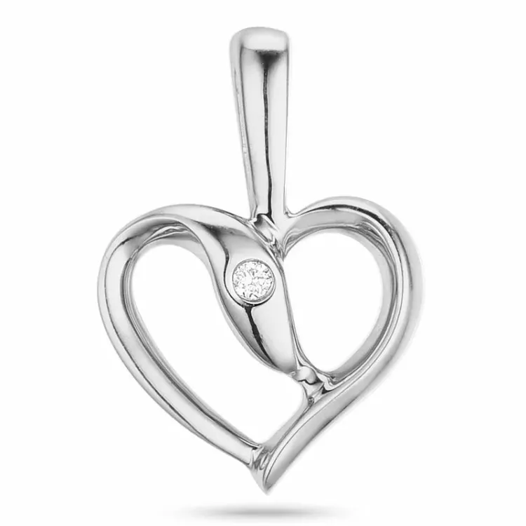 hart diamant hanger in 14 caraat witgoud 0,008 ct