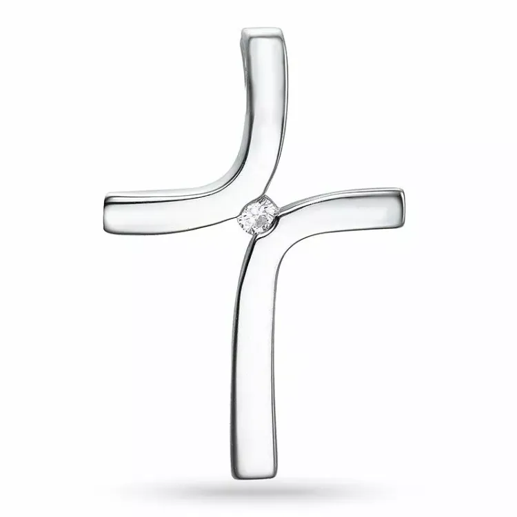 Kruis diamant hanger in 14 caraat witgoud 0,03 ct