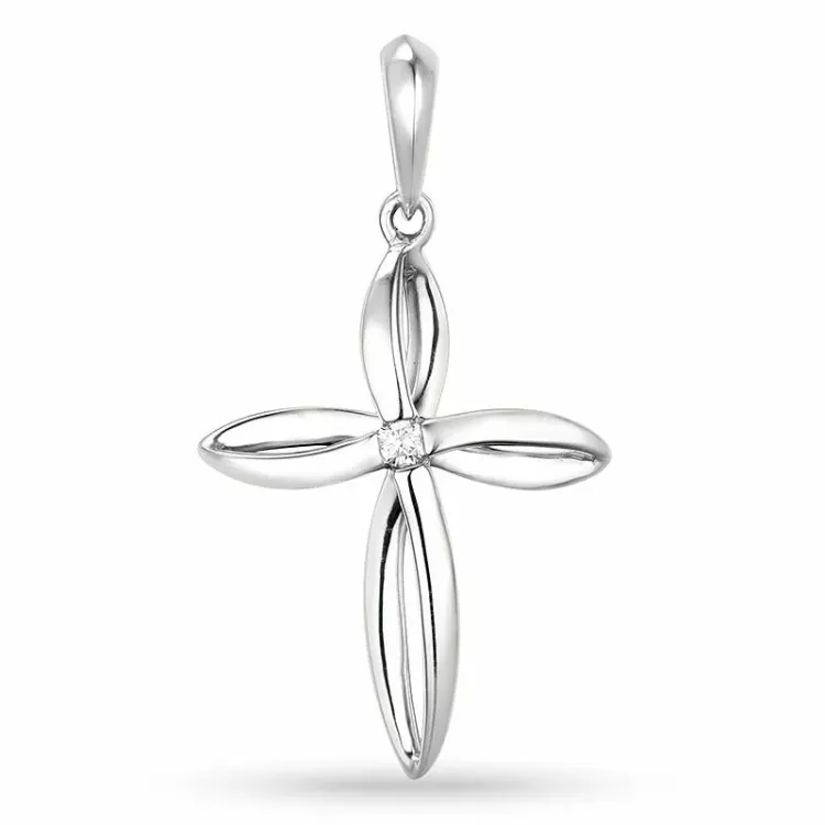 kruis hanger in 14 caraat witgoud 0,03 ct