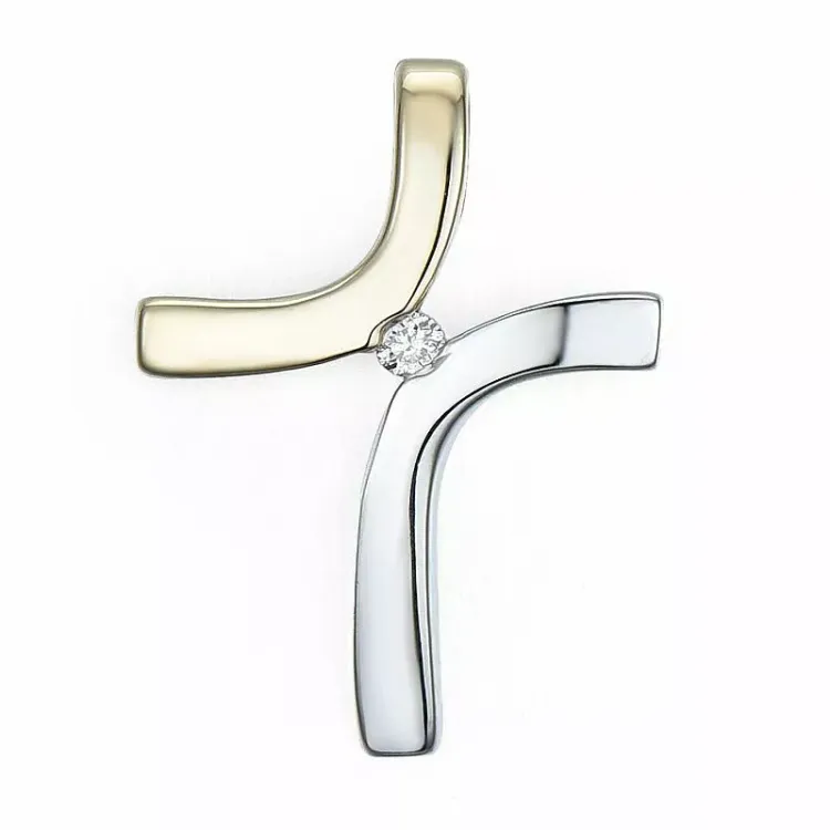 kruis diamanten hanger in 14 caraat goud-en witgoud 0,01 ct