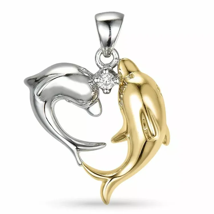 dolfijn diamanten hanger in 14 caraat goud-en witgoud 0,04 ct