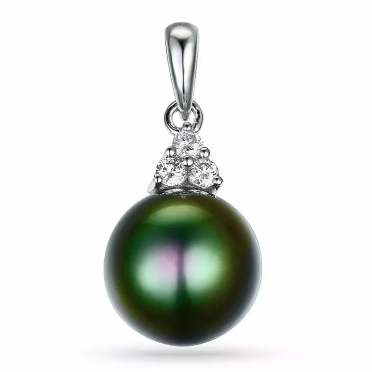 parel hanger in 14 caraat witgoud 0,12 ct