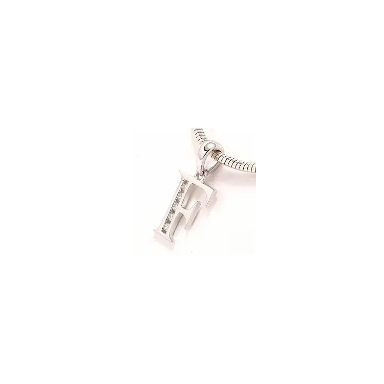 letter f hanger in 14 caraat witgoud 0,04 ct