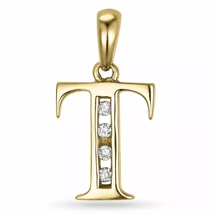 letter t hanger in 14 caraat goud 0,04 ct