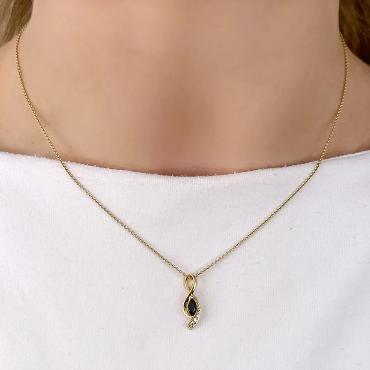 saffier hanger in 14 caraat goud 0,04 ct 0,34 ct