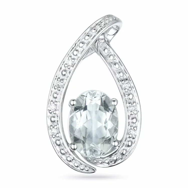 kwarts hanger in 14 caraat witgoud 0,03 ct 1,20 ct
