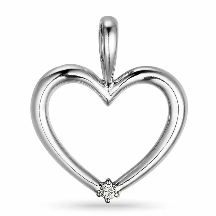 hart diamant hanger in 14 caraat witgoud 0,03 ct