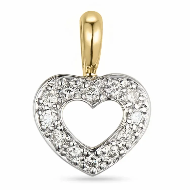 hart diamant hanger in 14 caraat goud-en witgoud 0,15 ct