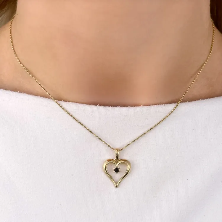 hart zwart diamant hanger in 14 caraat goud 0,07 ct