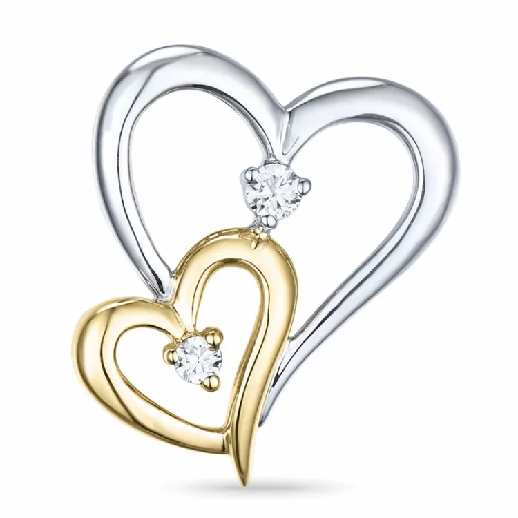hart hanger in 14 caraat goud-en witgoud 0,06 ct