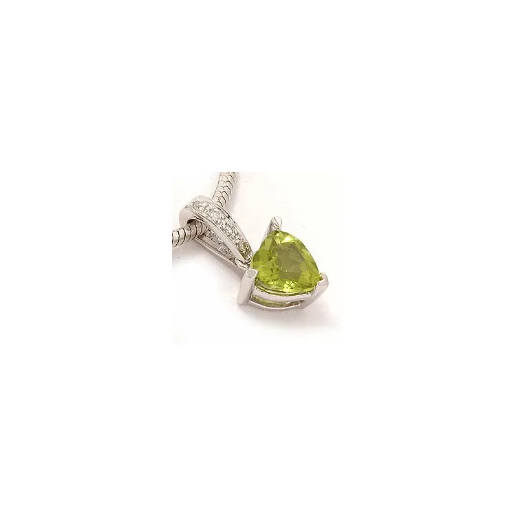 Groen peridoot diamanten hanger in 14 caraat witgoud 0,03 ct