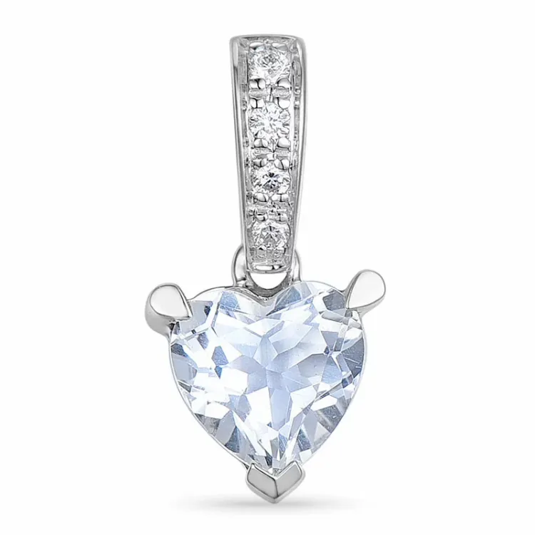 hart kwarts hanger in 14 caraat witgoud 0,03 ct