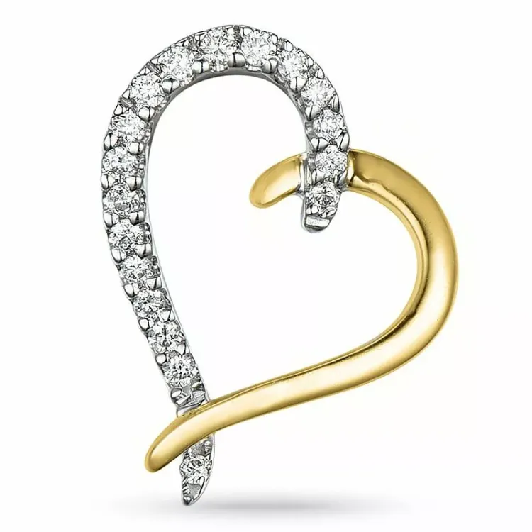 hart diamant hanger in 14 caraat goud-en witgoud 0,07 ct
