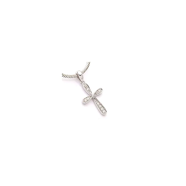 kruis hanger in 14 caraat witgoud 0,08 ct