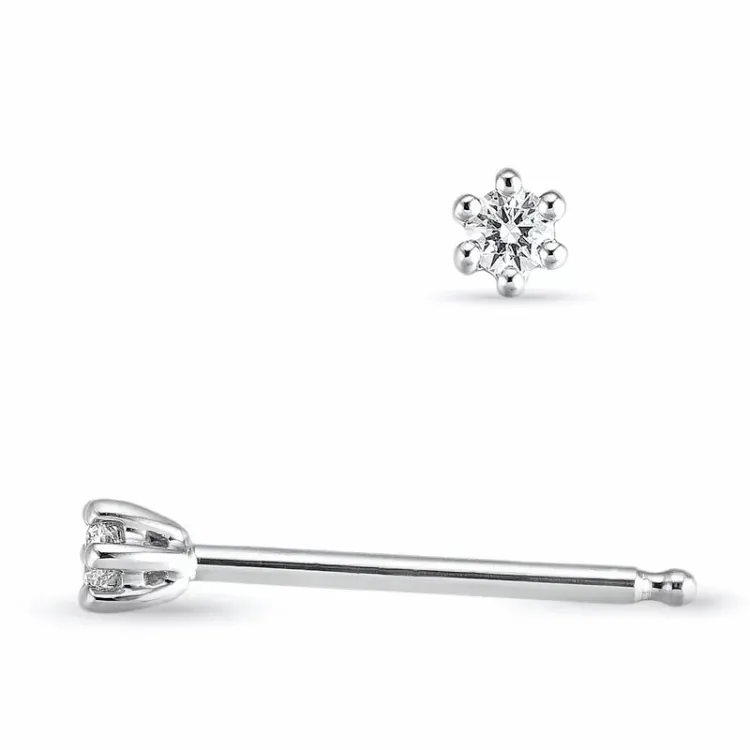 2 x 0,03 ct solitaire oorbel in 14 karaat witgoud met diamant