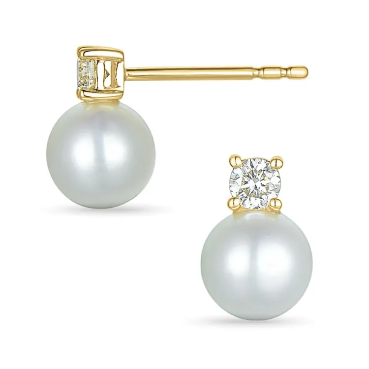 parel diamant oorbellen in 14 karaat goud met diamant